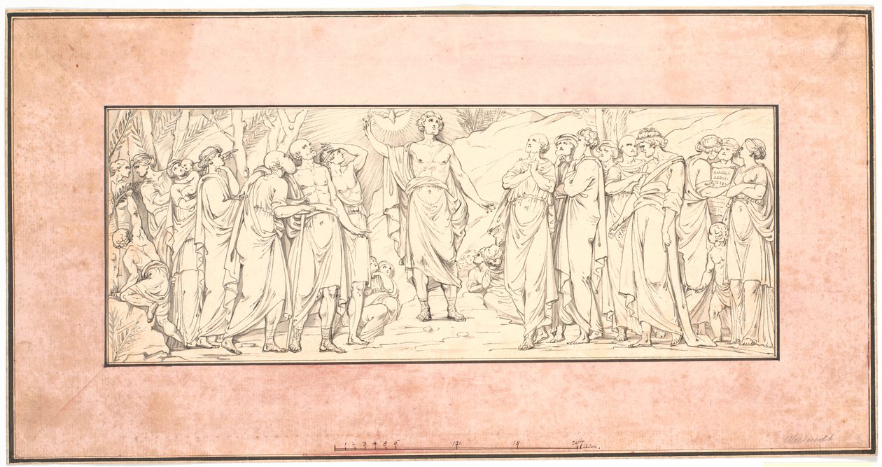 El sermón de la montaña. Boceto para relieve desaparecido en la Iglesia de Mármol (frontones sobre las ventanas de esquina) de Johannes Wiedewelt