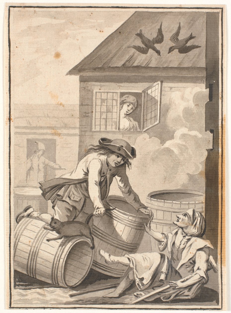 Jens Blok y Gunild. Ilustración para Ludvig Holberg: Peder Paars 1772. (2. libro, 3. canto) de Johannes Wiedewelt