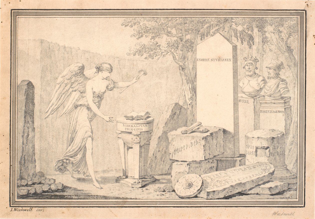 Viñeta de título para Snorre Sturleson (ed. G. Schiøning): Heimskringla, Vol. I, 1778 de Johannes Wiedewelt