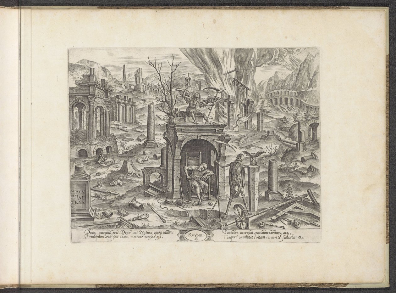 De los 80 años a la muerte, la ruina
5. Ruyne (título en el objeto)
Seis edades del hombre / seis órdenes de construcción (título de la serie)
Theatrum Vitæ Humanæ (título de la serie) de Johannes Wierix