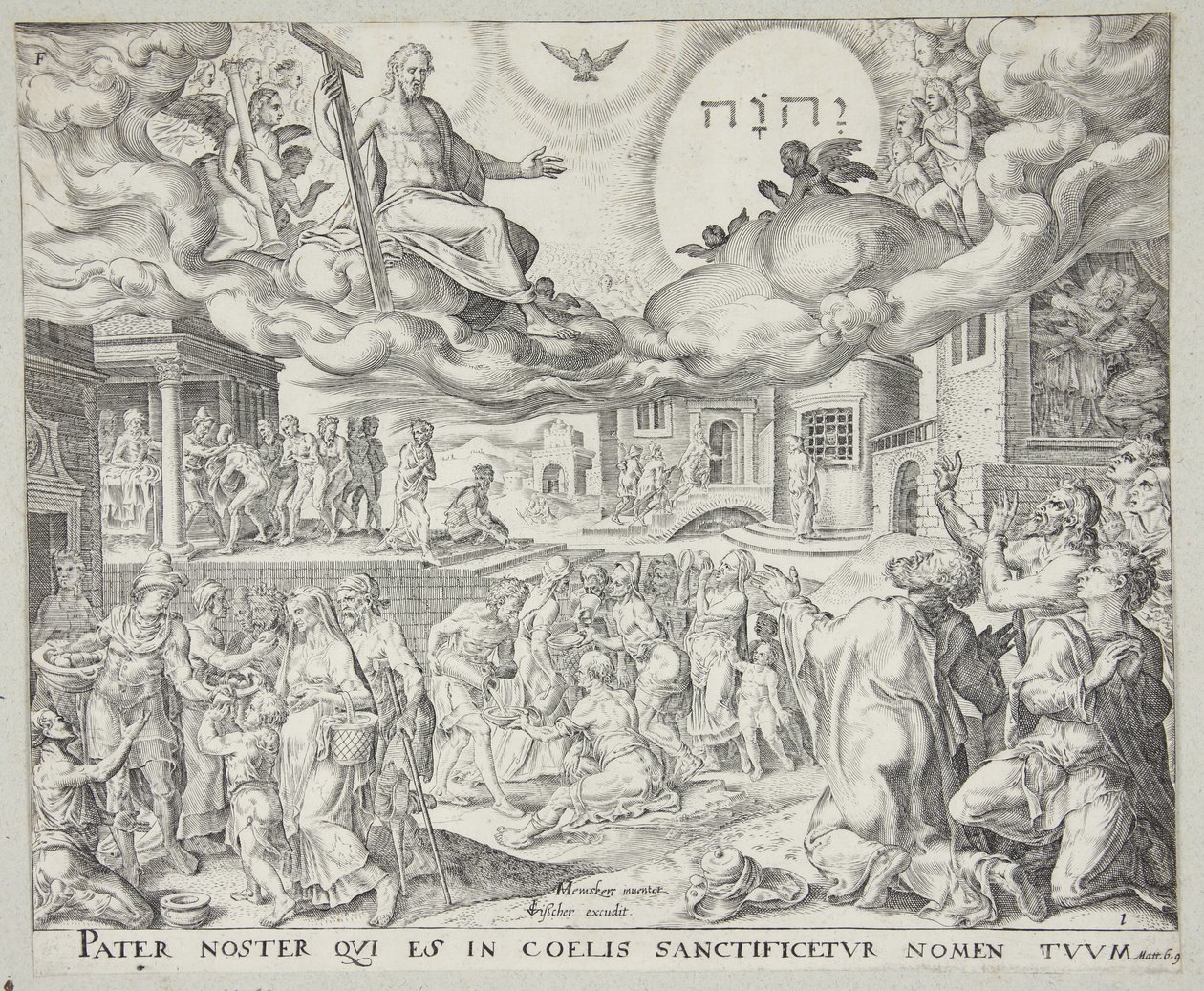 La adoración de la Trinidad en la tierra y las obras de misericordia de Johannes Wierix