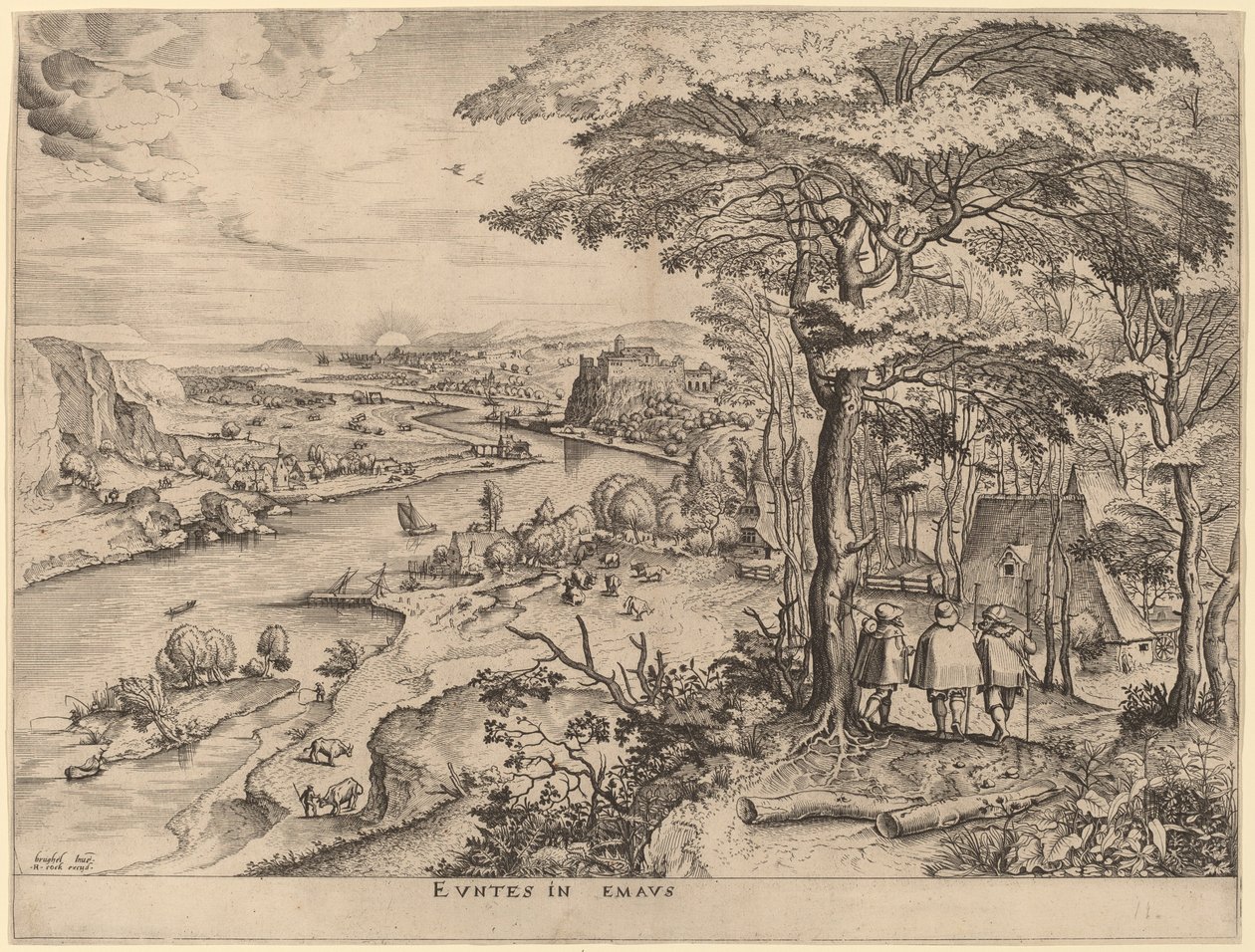 Los peregrinos a Emaús de Johannes and Lucas van Doetechum after Pieter Bruegel the Elder