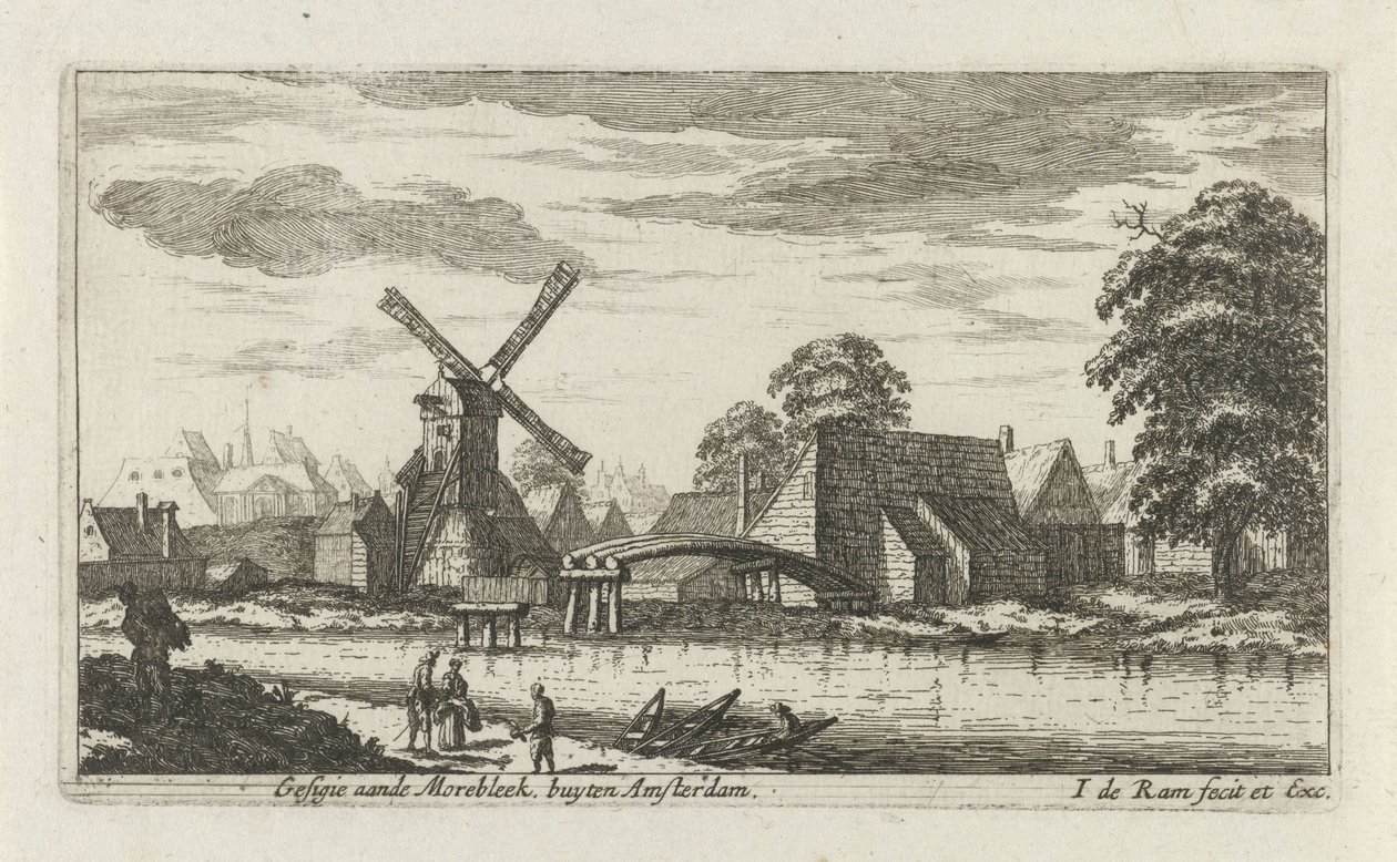 Vista del Morebleek en las afueras de Ámsterdam Gesigie aan de Morebleek en las afueras de Amsterdam (título sobre el objeto) de Johannes de Ram