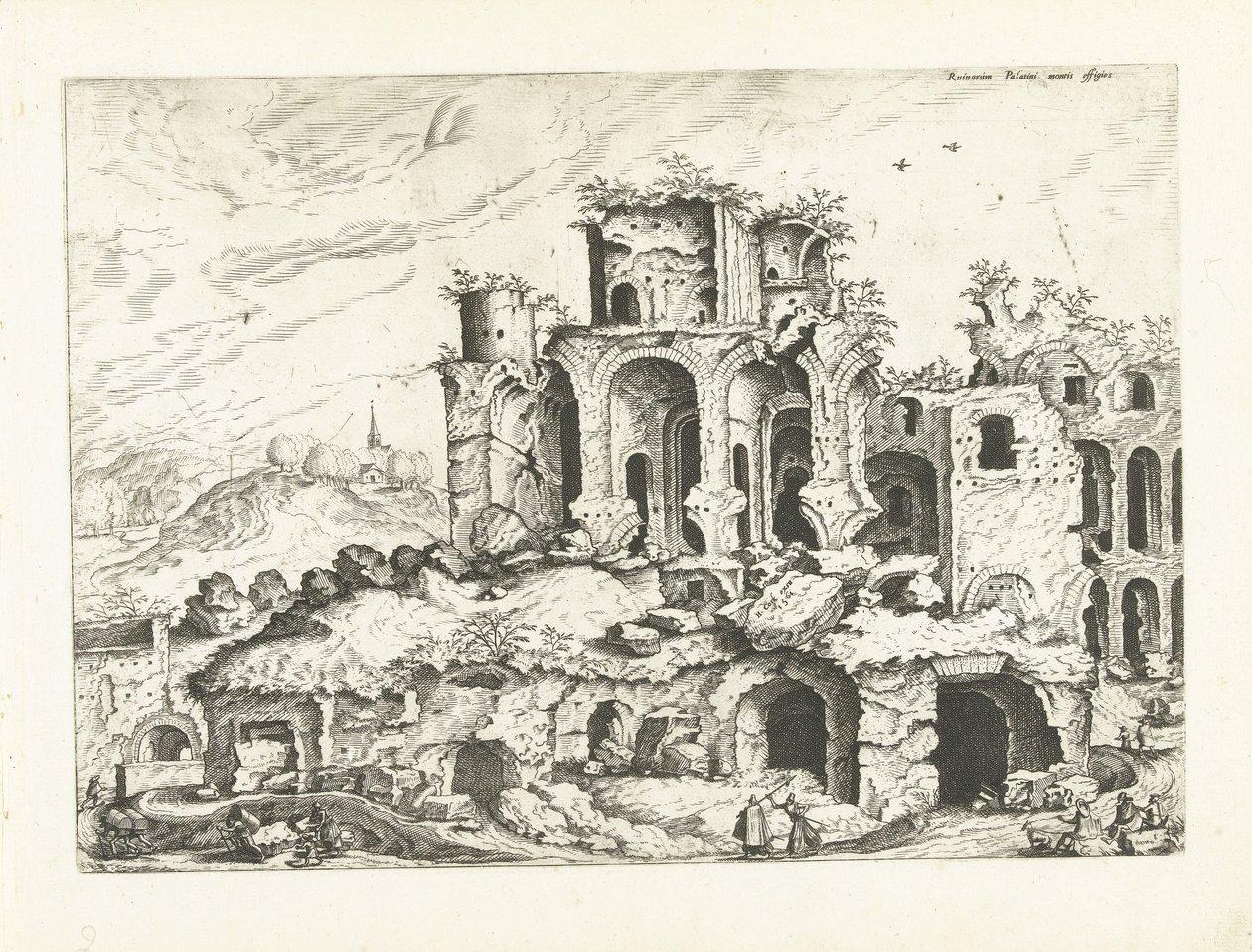Tercera vista de las ruinas de la Colina Palatina Ruinas romanas, 1561 (título de la serie) de Johannes of Lucas van Doetechum (attributed to)