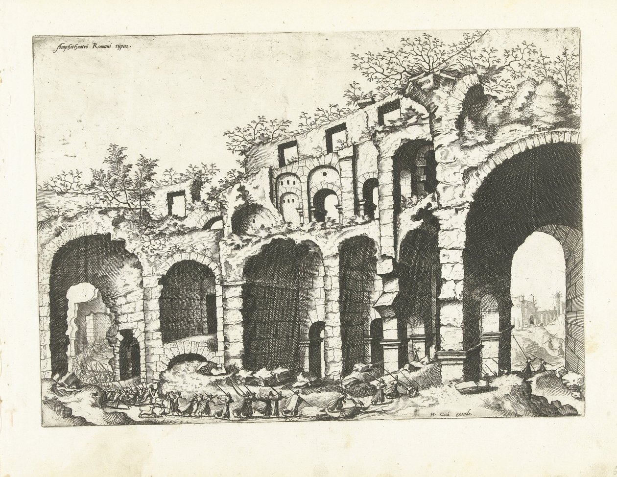 Vista de un anfiteatro probablemente el Coliseo Ruinas romanas, 1561 (título de la serie) de Johannes of Lucas van Doetechum (attributed to)