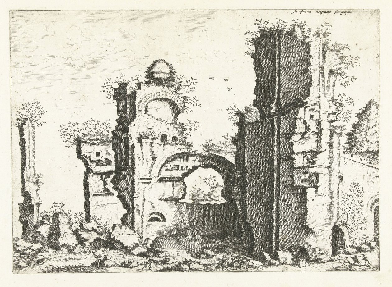 Vista de las ruinas, posiblemente las Termas de Caracalla Ruinas romanas, 1561 (título de la serie) de Johannes of Lucas van Doetechum (attributed to)