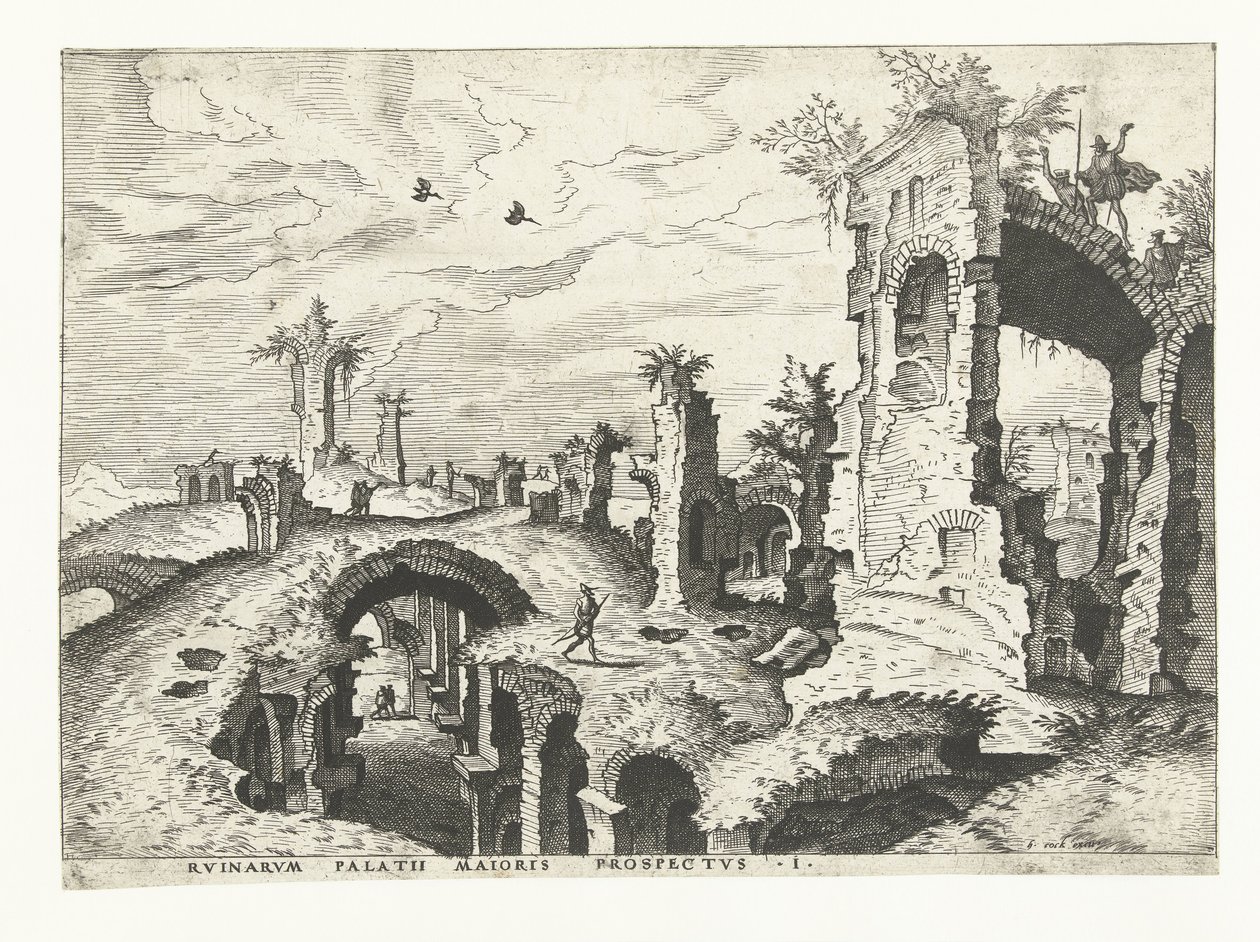 Vista de las ruinas de la Colina Palatina en Roma Ruinas romanas, 1561 (título de la serie) de Johannes of Lucas van Doetechum (attributed to)
