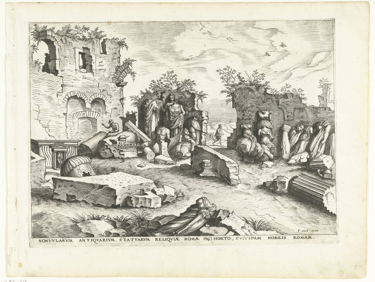 Jardín con fragmentos de estatuas antiguas Ruinas romanas, 1561 (título de la serie) de Johannes of Lucas van Doetechum (attributed to)