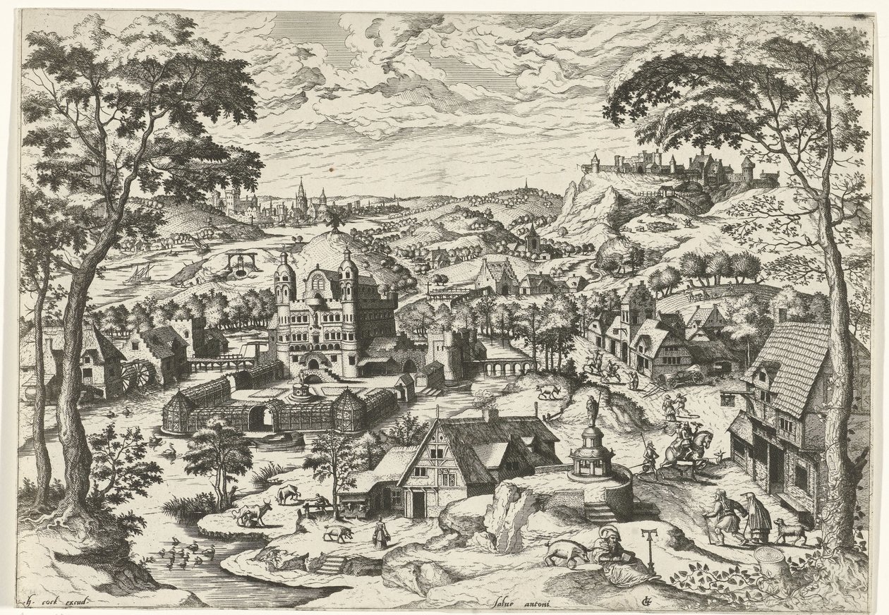 Paisaje con San Antonio Salve antoni (título sobre el objeto) Paisajes con historias cristianas (título de la serie) de Johannes of Lucas van Doetechum