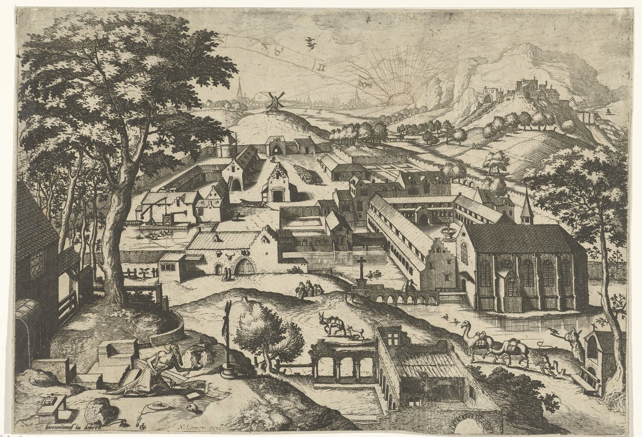 Paisaje con San Jerónimo hieronimus in deserto (título sobre objeto) Paisajes con historias cristianas (título de la serie) de Johannes of Lucas van Doetechum