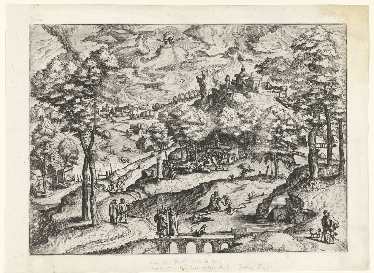 paisaje con bautismo de cristo Paisajes con historias cristianas (título de la serie) de Johannes of Lucas van Doetechum