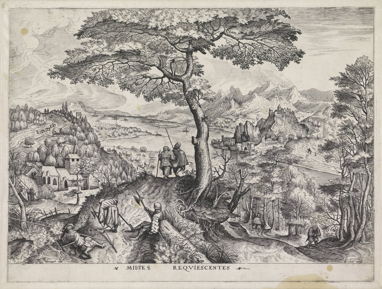 Paisaje con soldados descansando Milites Requiescentes (título sobre objeto) Grandes paisajes (título de la serie) de Johannes of Lucas van Doetechum