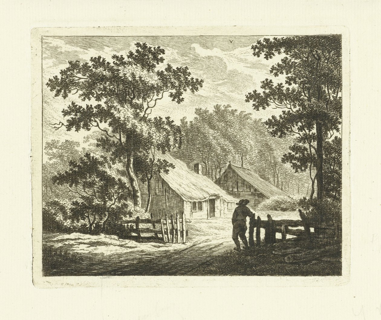 Paisaje con granja y patio con valla. de Johannes van Cuylenburgh