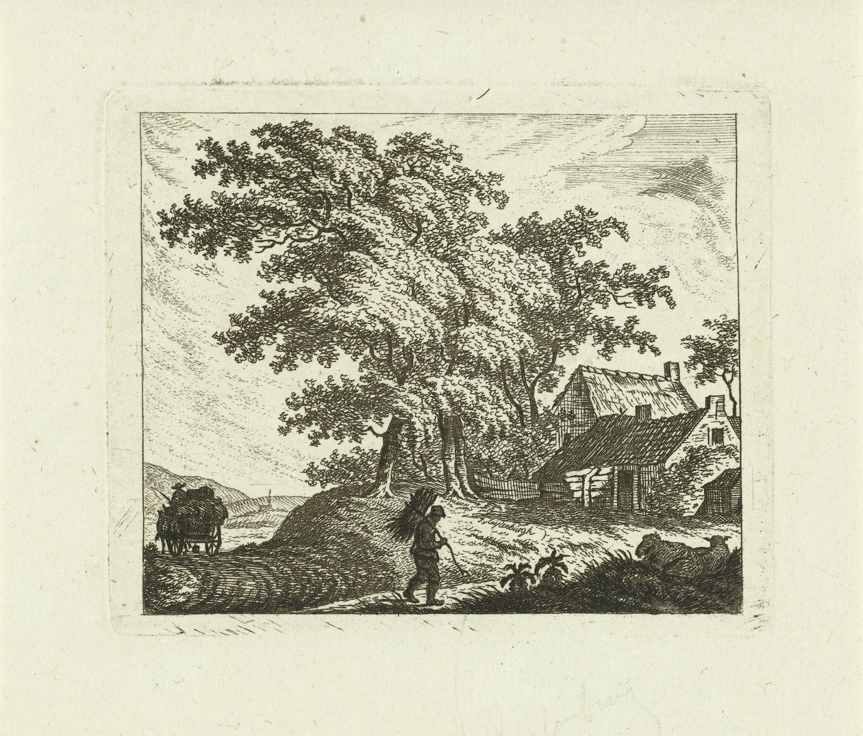 Paisaje con granja y hombre con maricón. de Johannes van Cuylenburgh