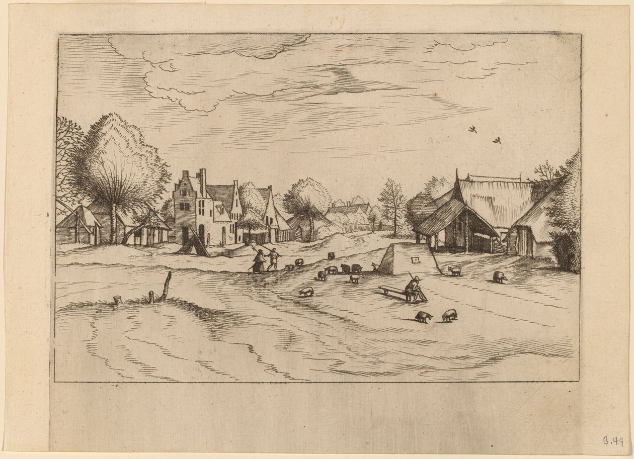 Aldea Campestre con Ovejas y Pastor Sentado de Johannes van Doetechum, the Elder and Lucas