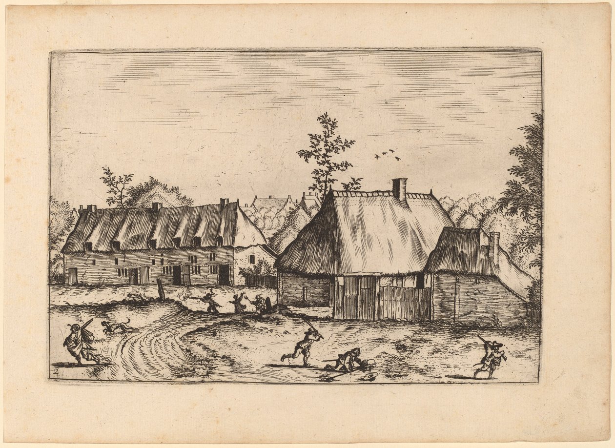 Granja y fila de casas de Johannes van Doetechum, the Elder and Lucas