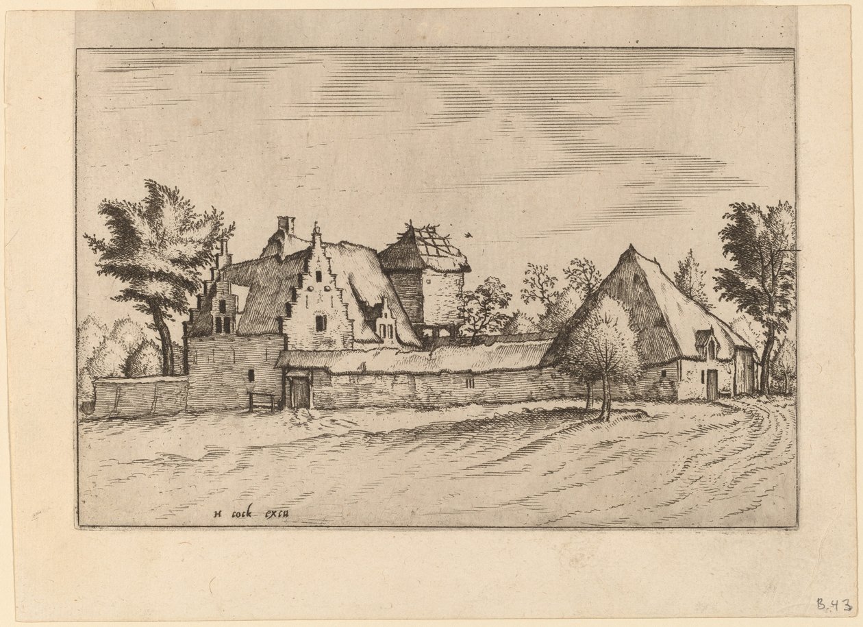 Granjas en un patio de Johannes van Doetechum, the Elder and Lucas