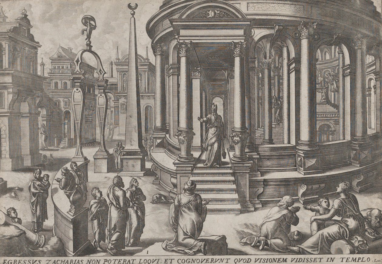 Zacarías saliendo del Templo, de la serie Eventos en y alrededor del Templo, ca. 1572. Creadores: Johannes van Doetecum I, Lucas van Doetecum de Johannes and Lucas van Doetecum