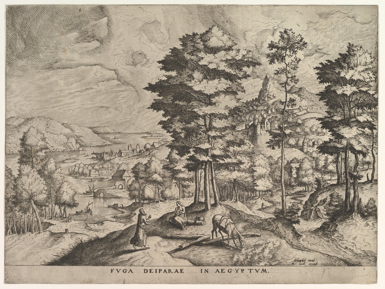 Huida a Egipto Fuga deiparae in Aegyptum de Los Grandes Paisajes, ca. 1555-56 de Johannes van Doetecum I