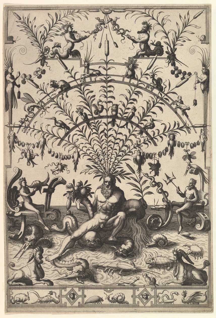 Decoración grotesca moderna con un dios del río de Johannes van Doetecum I