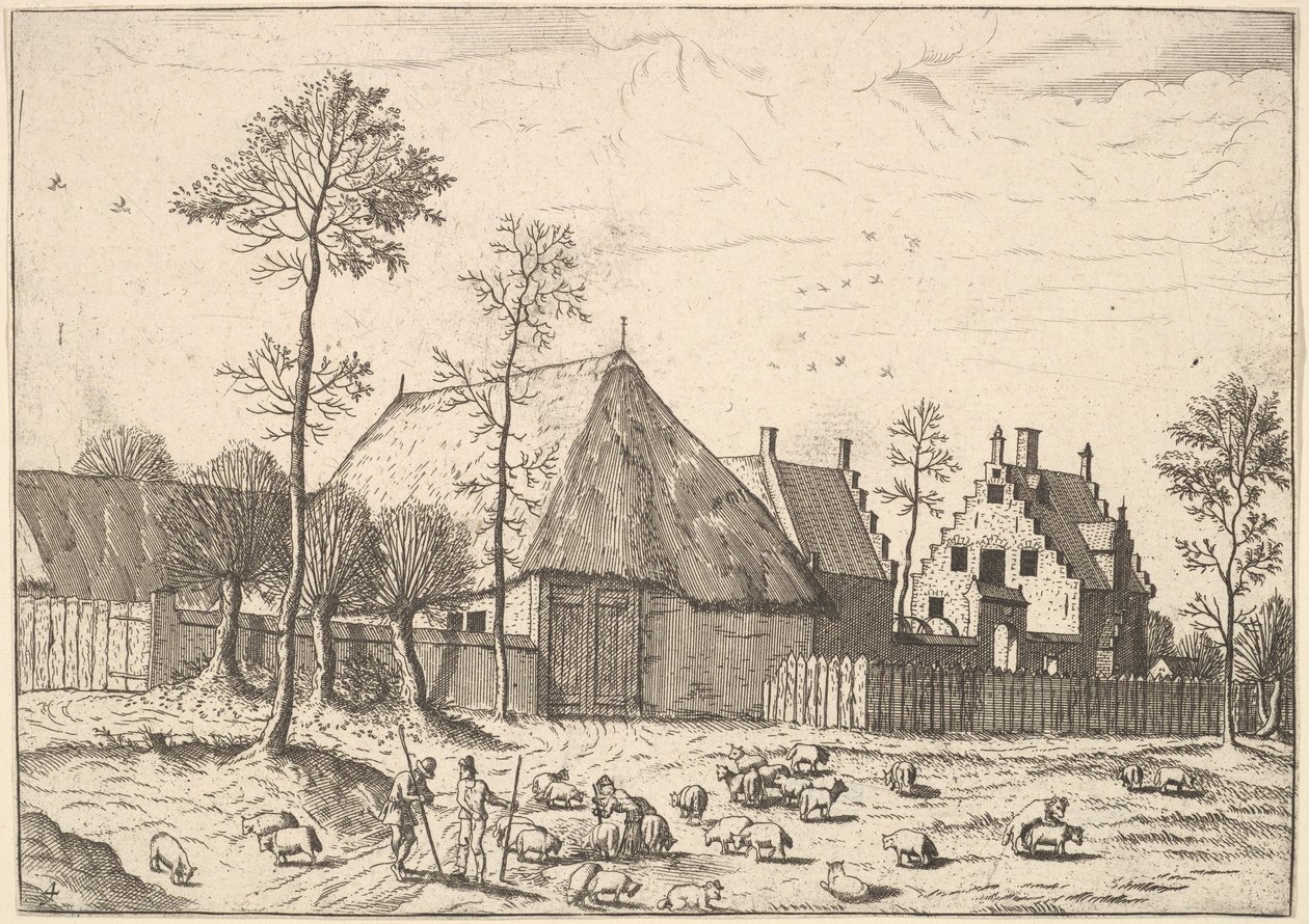 Cobertizo con cabaña, de Los pequeños paisajes, 1559-61 de Johannes van Doetecum I