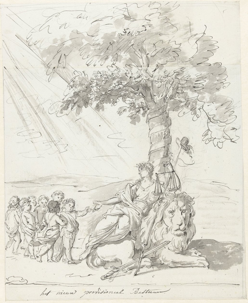 Establecimiento del gobierno popular, condecoración en Amstelveld, 1795 La nueva Junta provisional (título sobre objeto) de Johannes van Dregt (rejected attribution)