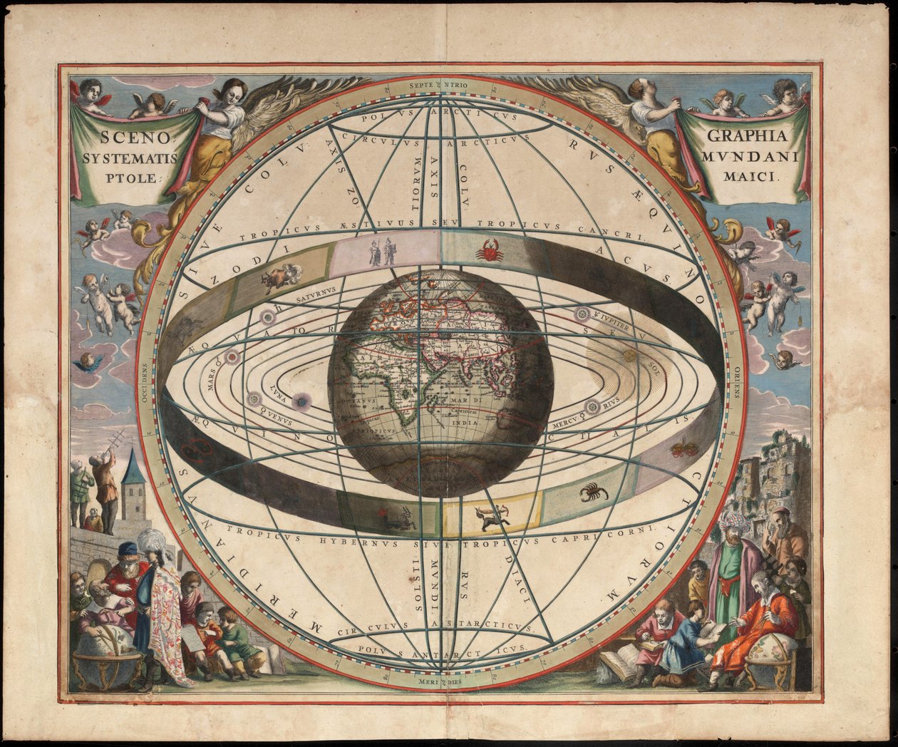 Escenografía de la cosmografía ptolemaica de Harmonia Macrocosmica de Andreas Cellarius, c. 1660 de Johannes van Loon