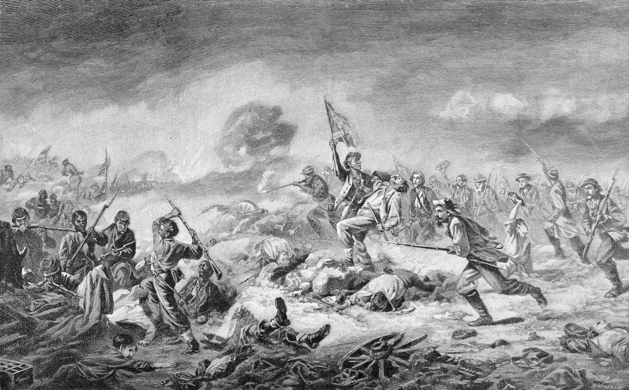 La Batalla del Cráter, grabado por Ernst Heinemann, ilustración de 