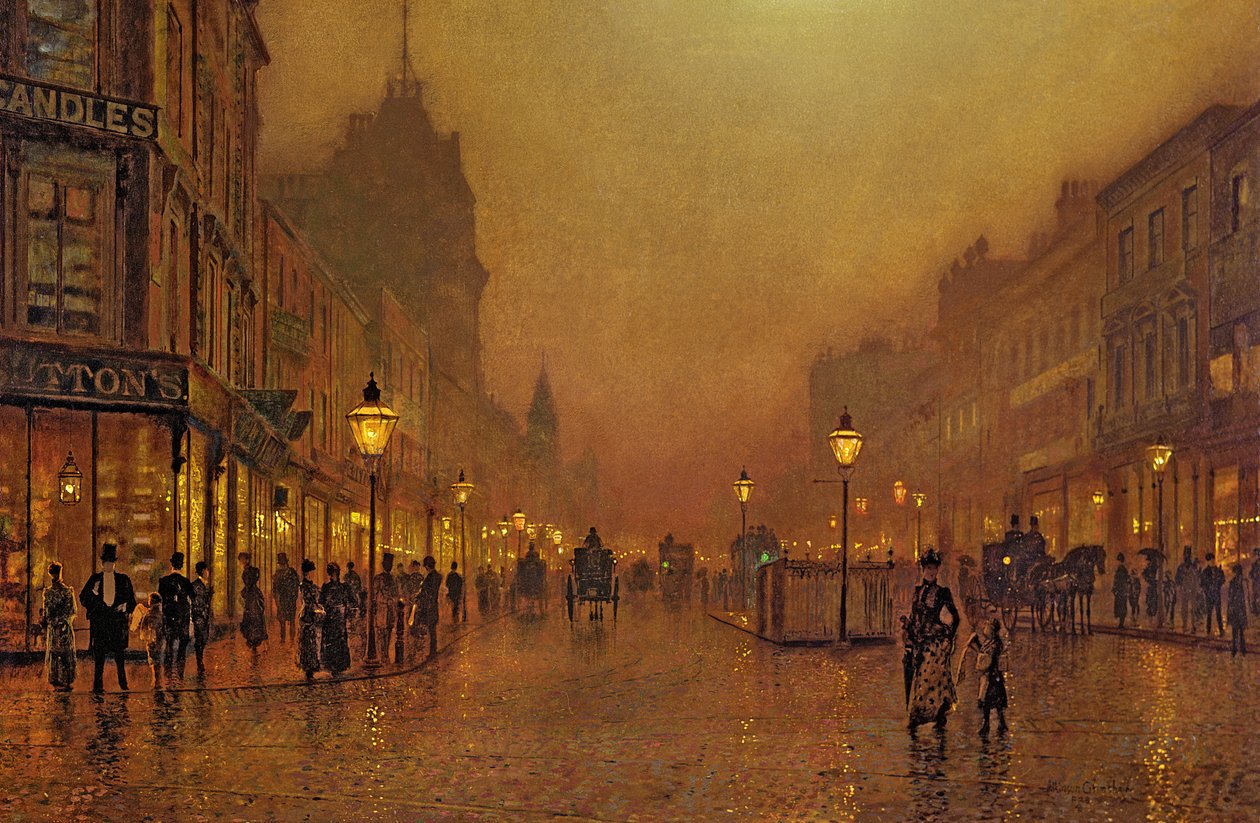 Una calle de noche de John Atkinson Grimshaw