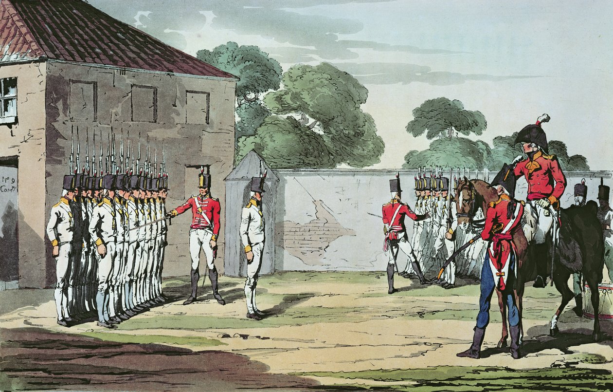 Soldados entrenando, 1807 de John Augustus Atkinson