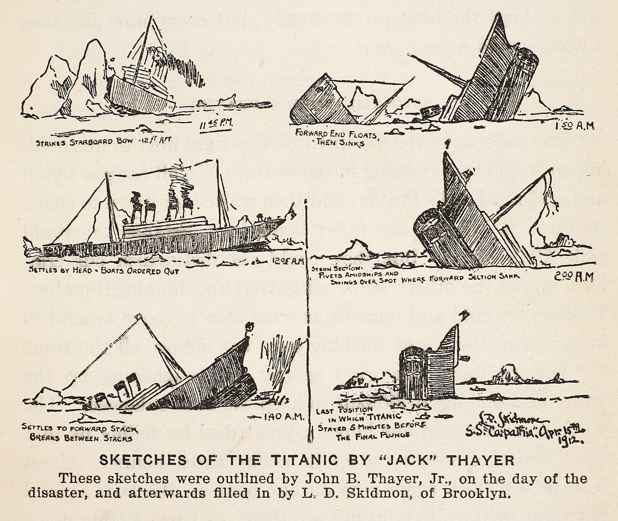 Bocetos del hundimiento del Titanic de John B. 