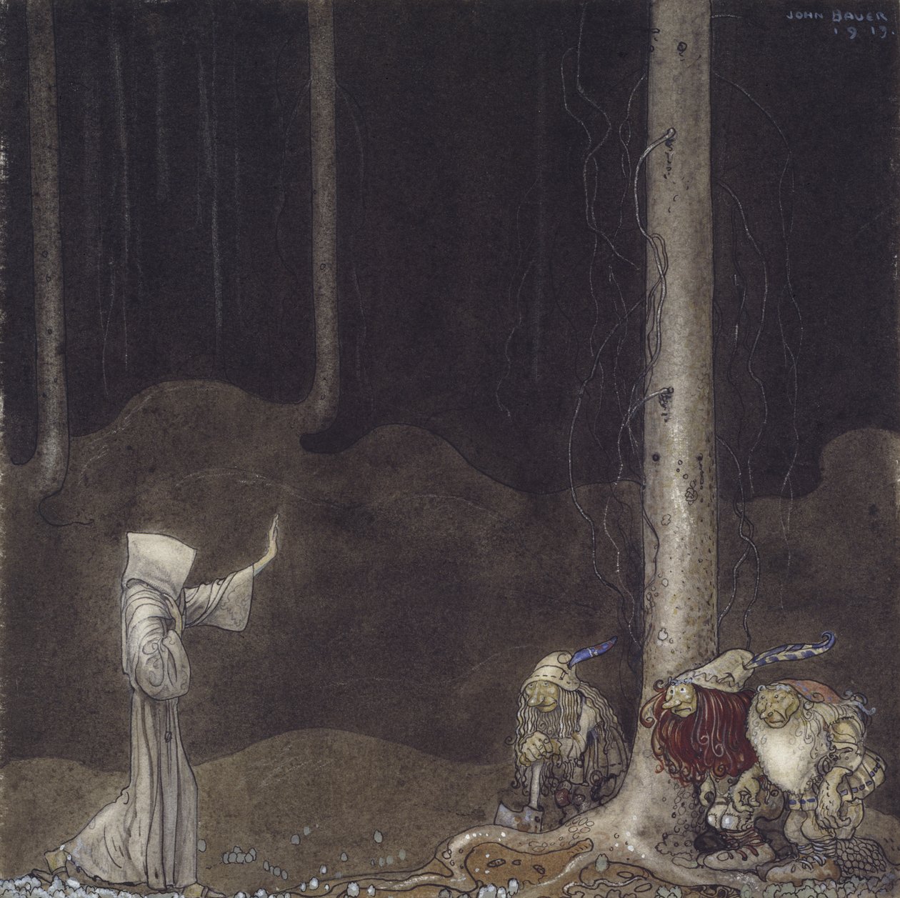 Hermano San Martín y los Tres Trolls, 1913 de John Bauer