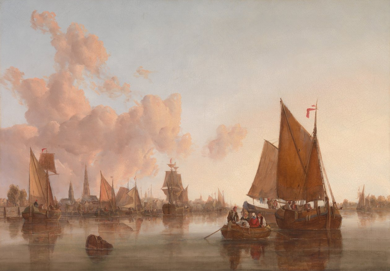Barcos de vela y barcazas en un estuario holandés de John Crome