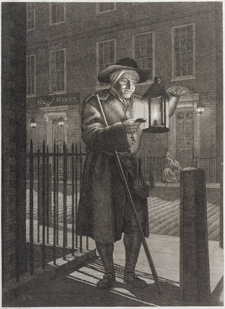Vigilante de Londres con su Linterna a la Luz de la Luna, 1776 de John Bogle