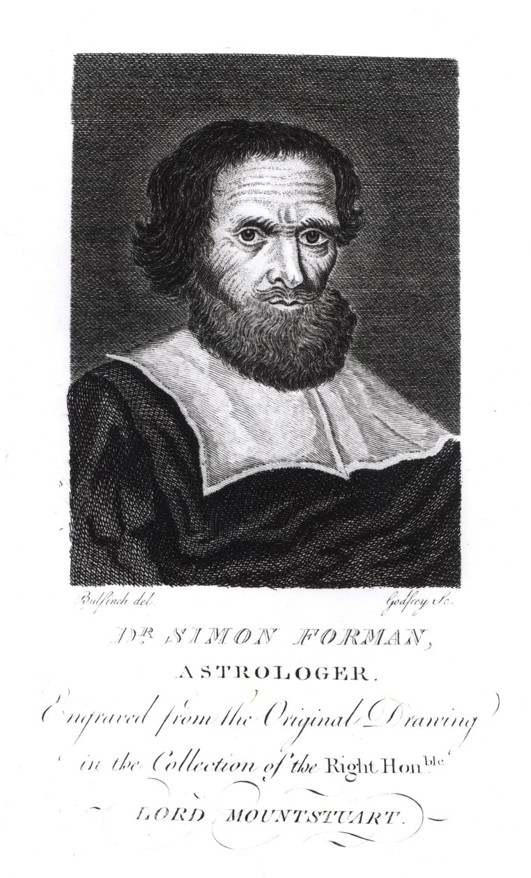Retrato del Dr. Simon Forman (1552-1611) grabado por Godfrey de John Bulfinch