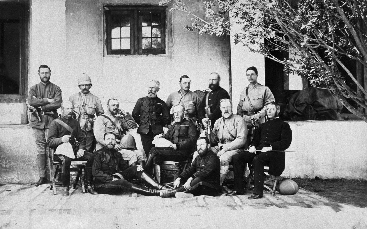 Retrato de grupo de soldados en la Segunda Guerra Afgana, Kooram, 1879 de John Burke