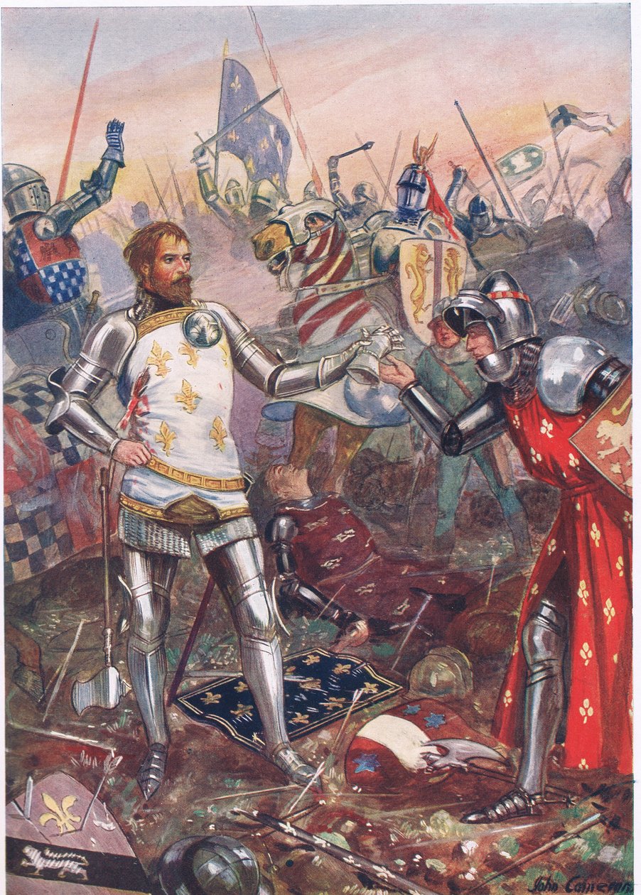La rendición de Juan II de Francia en la Batalla de Poitiers, ilustración de 