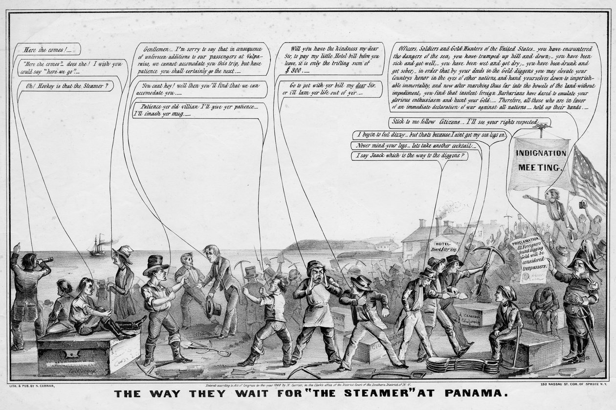 La forma en que esperan el vapor en Panamá, publicado por N Currier, Nueva York, 1849 de John Cameron