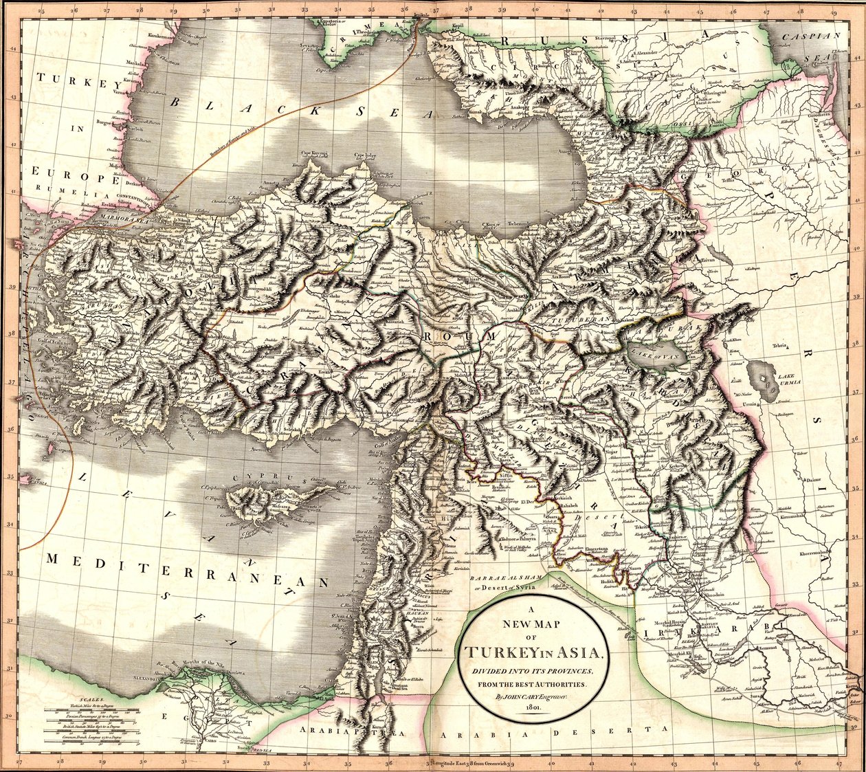 Un nuevo mapa de Turquía en Asia, dividido en sus provincias, de las mejores autoridades de John Cary