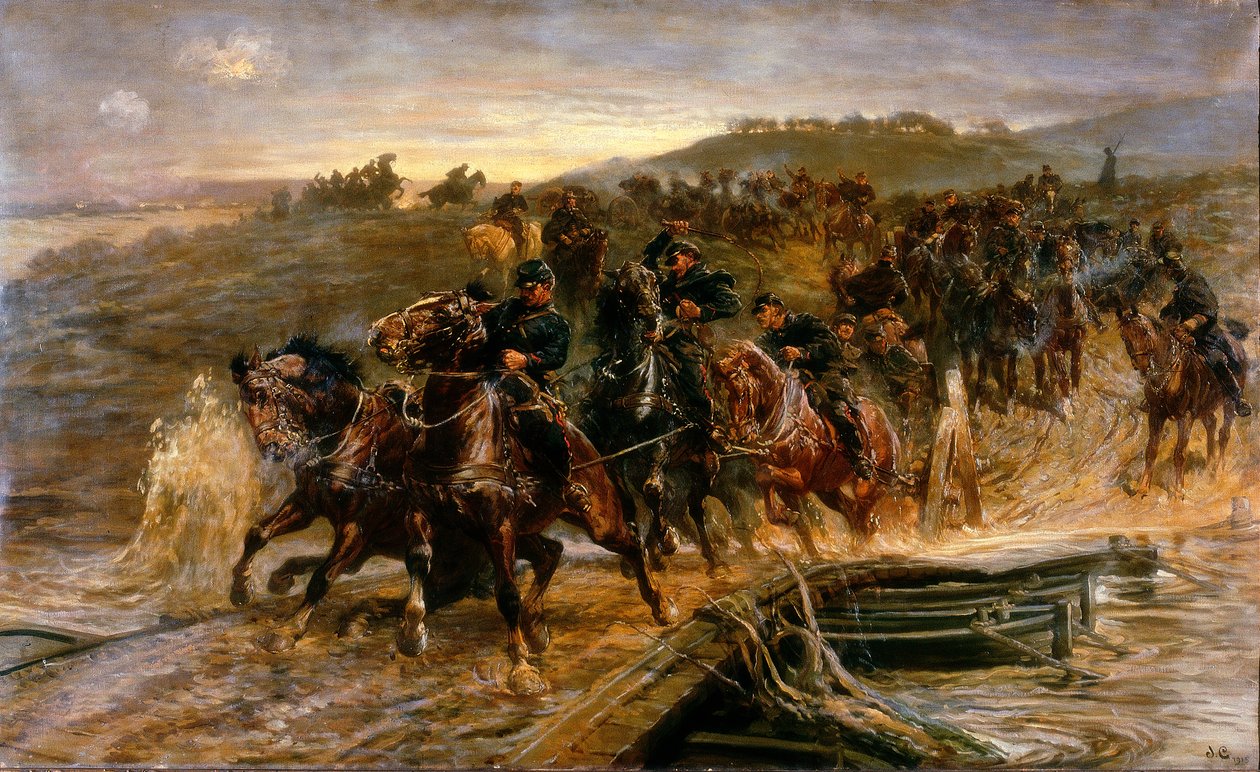 Artillería Francesa Cruzando el Aisne Inundado y Salvando los Cañones, 1915 de John Charlton