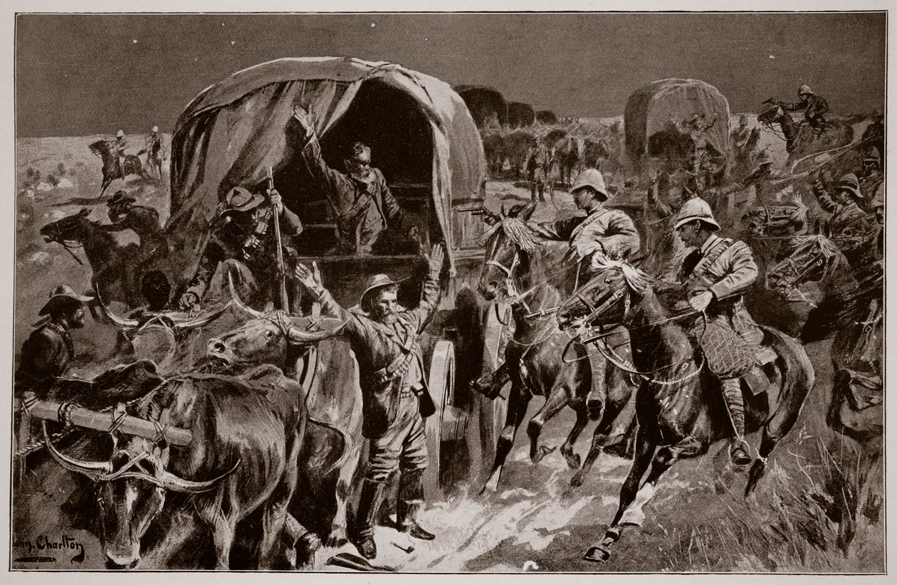 Ataque nocturno a un convoy bóer por infantería montada bajo el mando del coronel Williams, después de un dibujo de un oficial británico de John Charlton