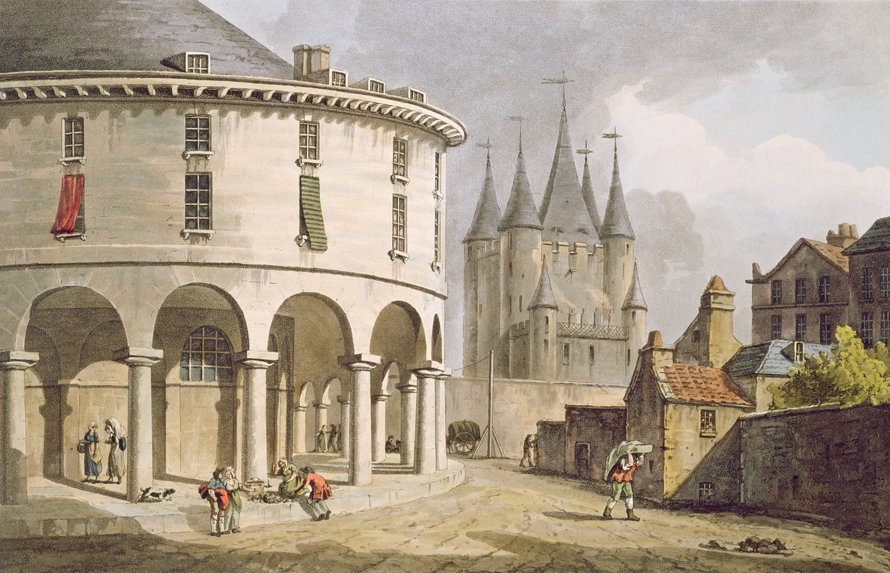 Vista del Donjon y La Rotonde en el Templo, París, 1808 de John Claude Nattes