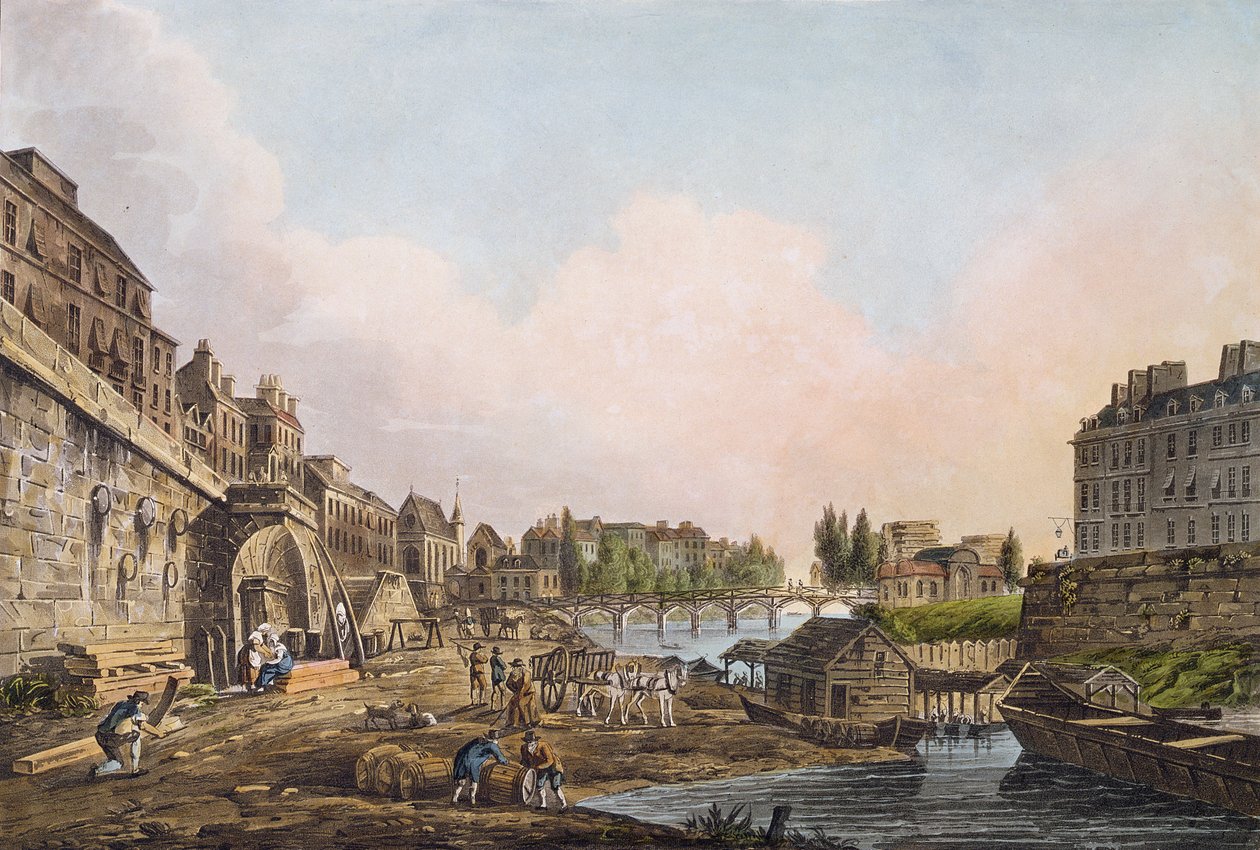 Vista del Sena desde debajo de un arco del Pont Notre-Dame, 1805 de John Claude Nattes