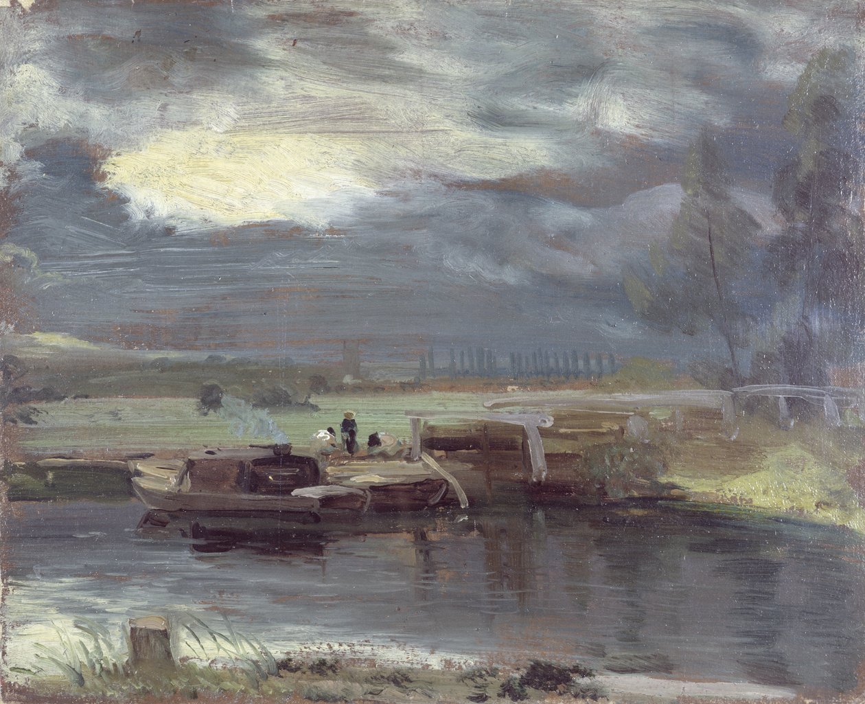 Barcazas en el Stour con la Iglesia de Dedham en la Distancia, 1811 de John Constable