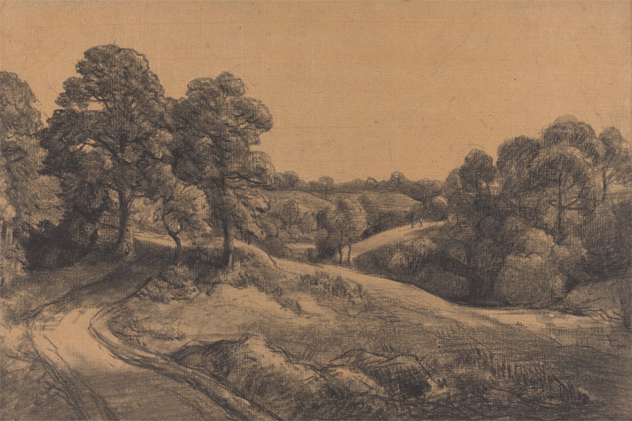 Pendiente arbolada con un camino que se aleja de John Constable