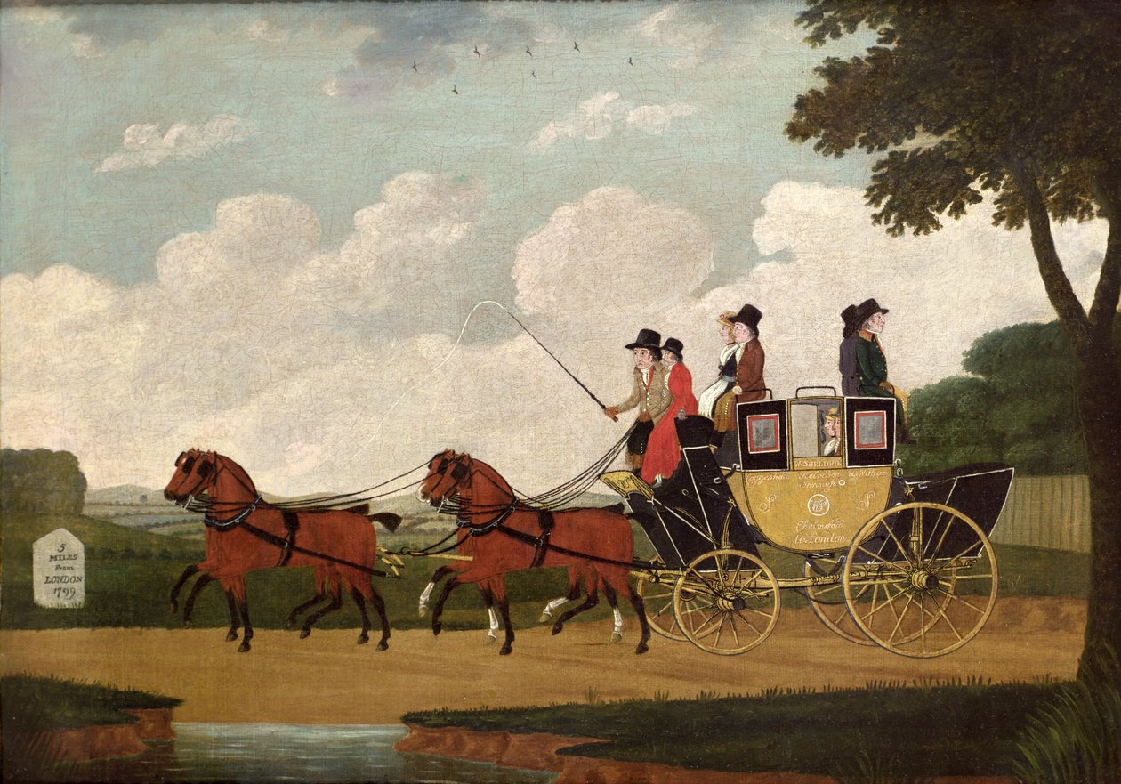 El coche de correos real, Chelmsford a Londres, 1799 de John Cordrey