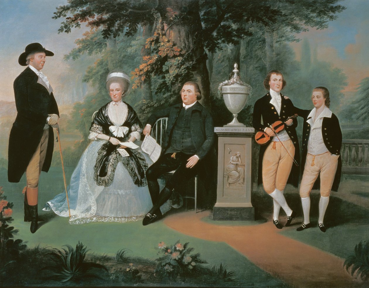 Miembros de la familia Wilson reunidos alrededor de un memorial de William Pitt el Joven de John Downman