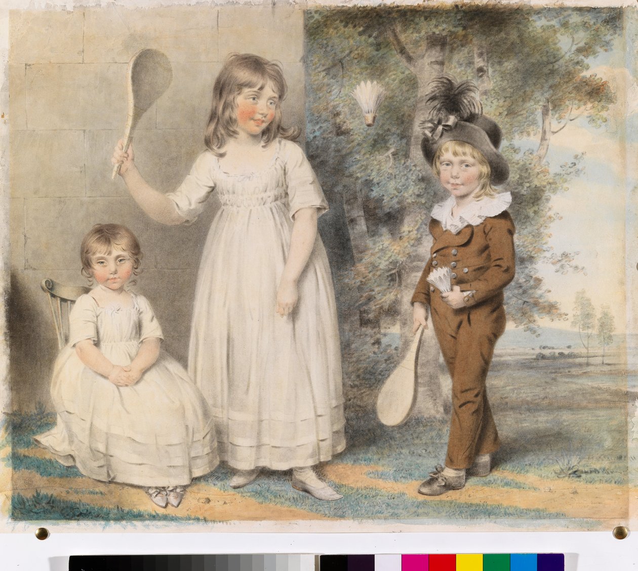 Los hijos de Frederick y Ellen Ray de Abingdon, Berkshire, en un paisaje, 1795 de John Downman