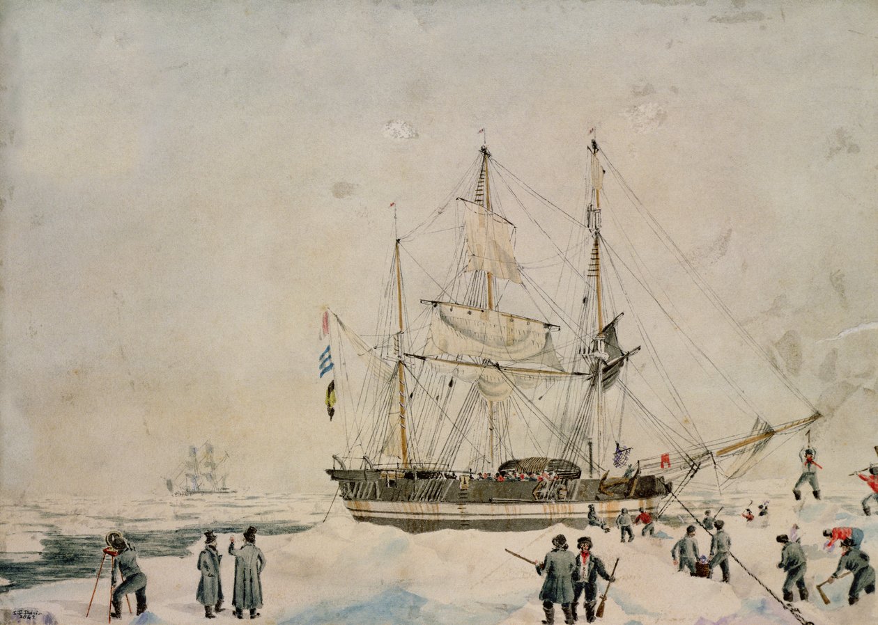 Caminando en el hielo, Expedición Ross, 1842 de John Edward Davis