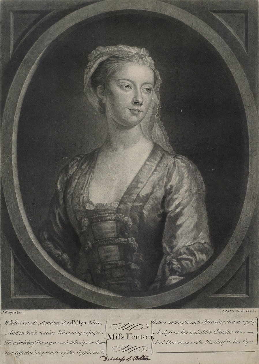 Señorita Fenton, grabado por John Faber el Joven (c.1695-1756), 1728 de John Ellys